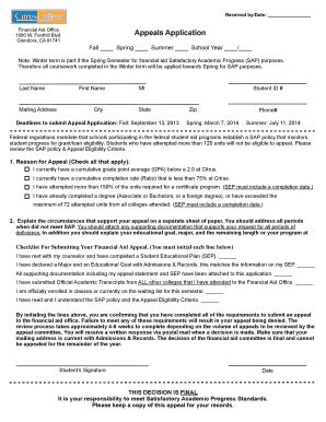 Citrus College Appeal Financial Aid Form