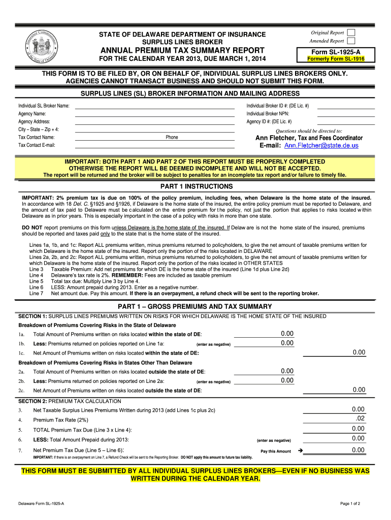  Form SL 1925 a  Delawares Insurance  Delawareinsurance 2013