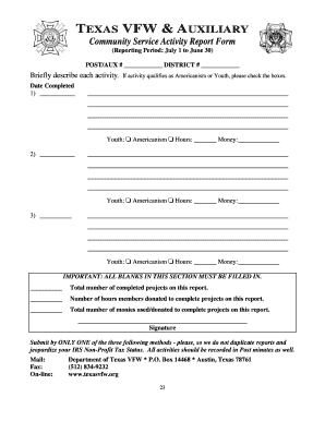 Vfw Community Service Report  Form
