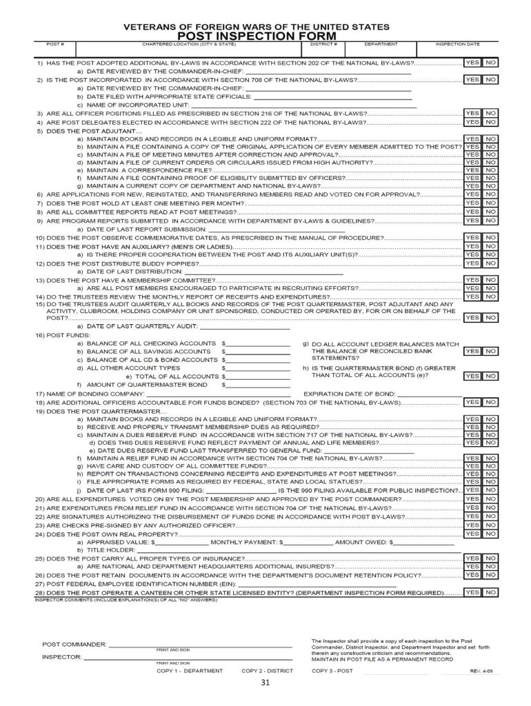 Vfw Post Inspection Form