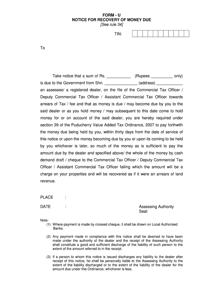 Legal Notice Format for Recovery of Money