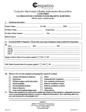 Cenpatico Psychological Testing Authorization Request Form