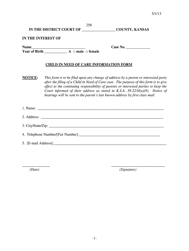  5113 1 258 in the DISTRICT COURT of COUNTY, KANSAS in Kansasjudicialcouncil 2013-2024