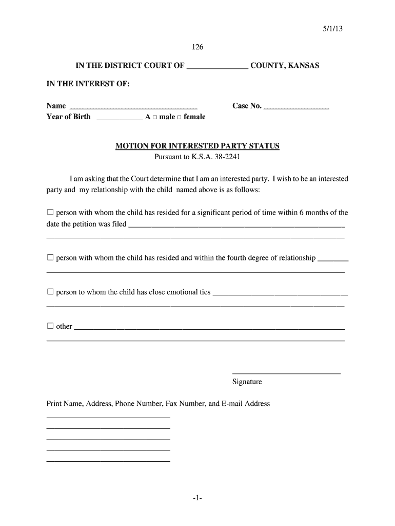  5113 126 in the DISTRICT COURT of COUNTY, KANSAS in the INTEREST of Name Year of Birth a Male Female Case No Kansasjudicialcounc 2013-2024