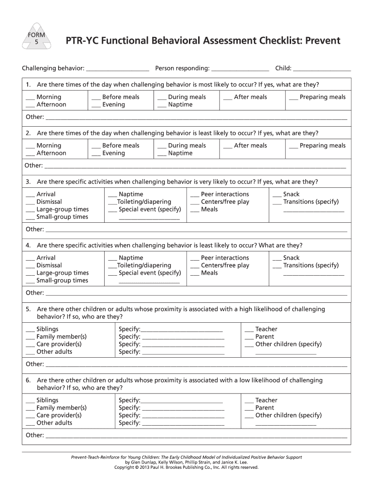 Functional Behavior Assessment Example  Form