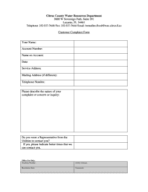 Customer Complaint Form PDF