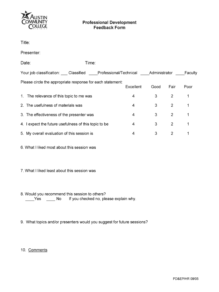 Professional Development Feedback Form for Teachers