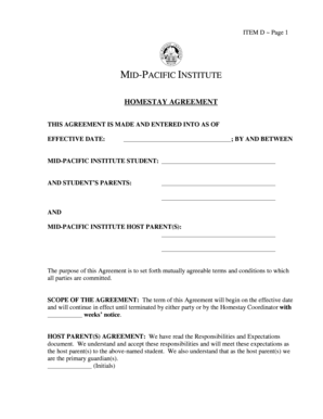 Homestay Agreement Mid Pacific Institute Midpac  Form