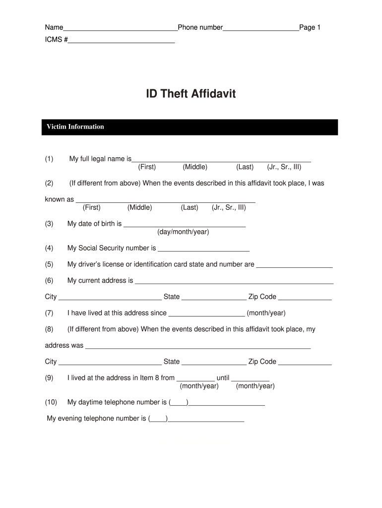 Identity Theft Affidavit  Form
