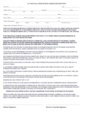 Student Parking Application Here Taravella High School  Form