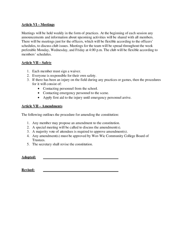 Football Club Constitution Template  Form