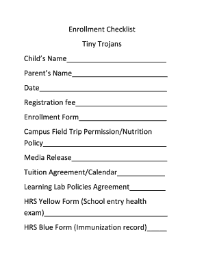 Enrollment Checklist Tiny Trojans Child39s Bb Taravella High School  Form