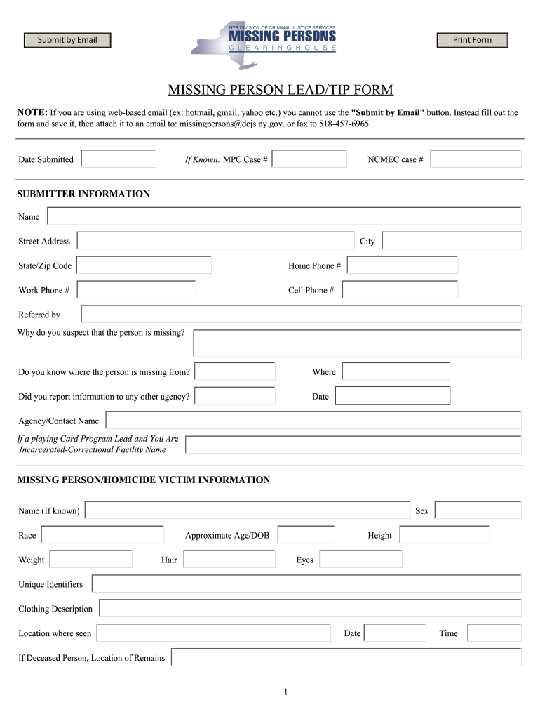 New York State Missing Persons  Form