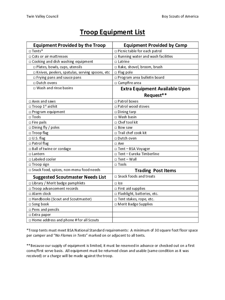 Bsa Quartermaster Checklist  Form