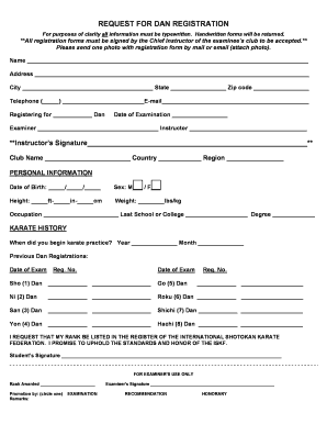 REQUEST for DAN REGISTRATION ISKF Com  Form