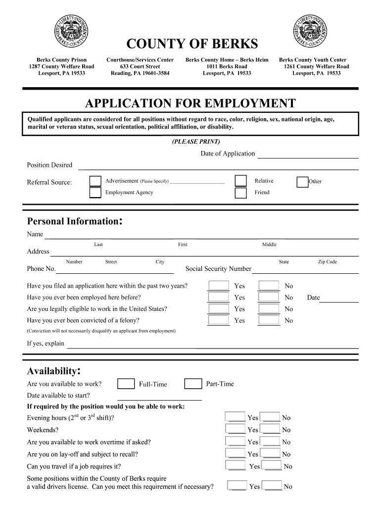 Berks Application  Form