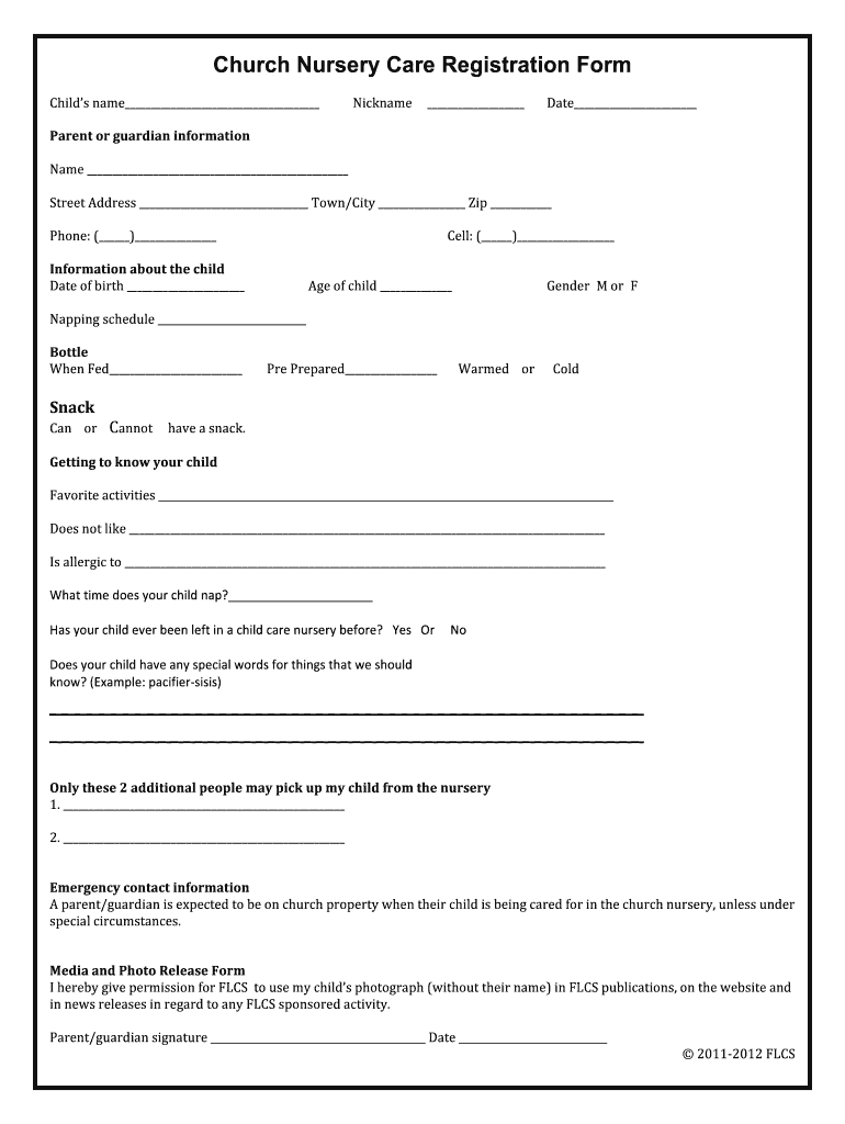 Registration Form for Church Nursery