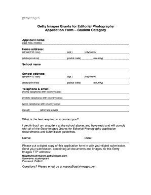 Photography Application Form