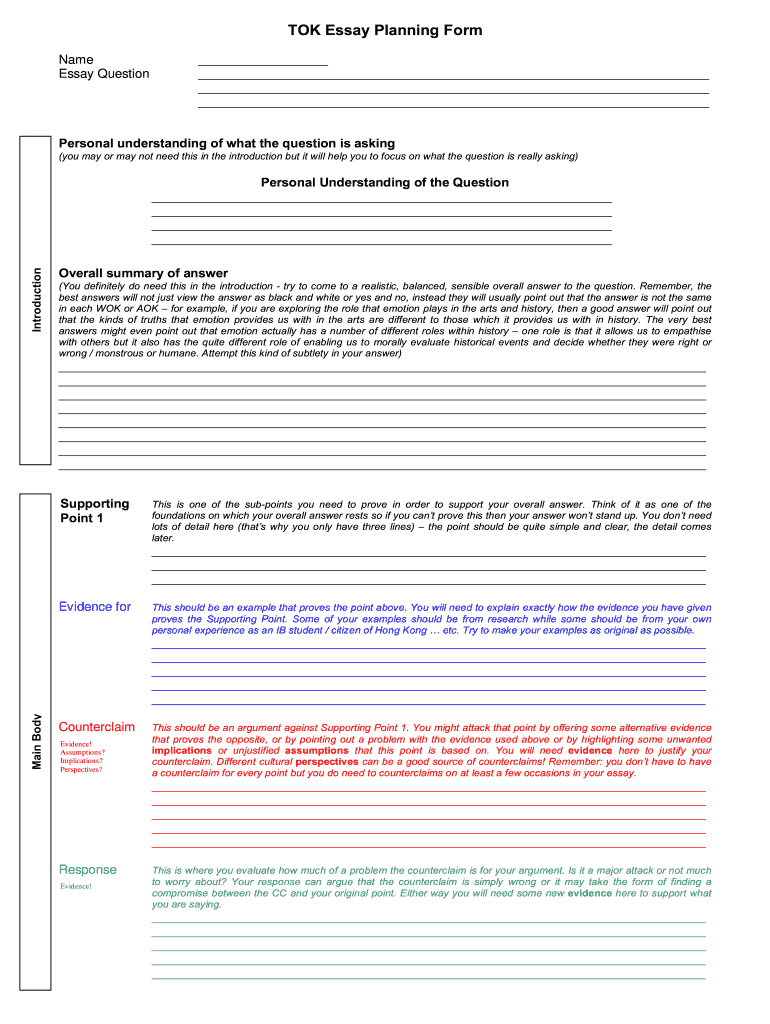 Tok Essay Planning Form