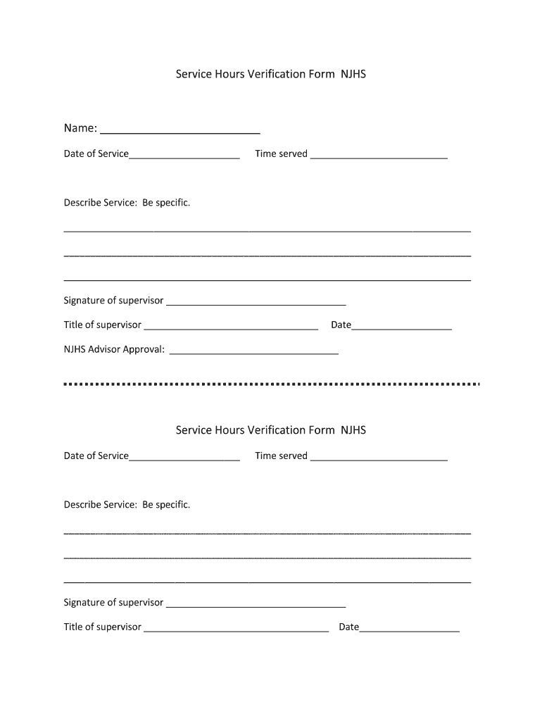 Service Hours Verification Form NJHS Name Service Hours