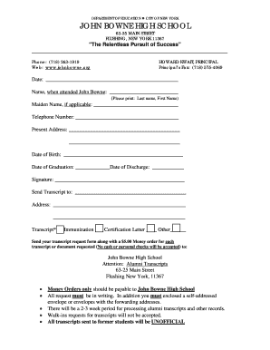 John Bowne High School Transcript Request  Form