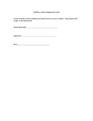 Syllabus Acknowledgement Form