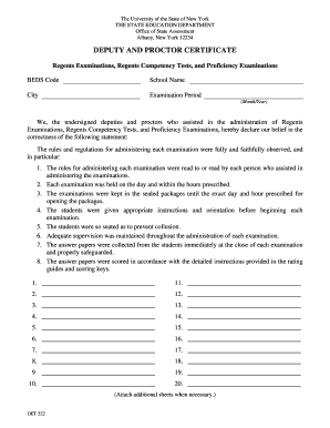 Nys Regents Proctoring Certificate  Form