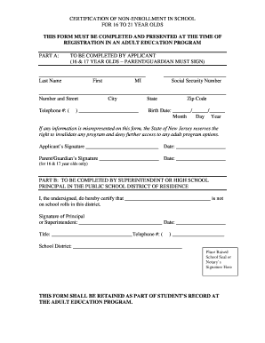 Affidavit of Non Enrollment  Form