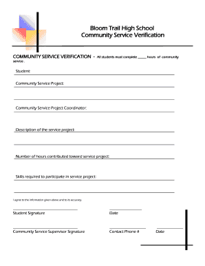 Community Service Verification Form PDF Bloom Trail High School