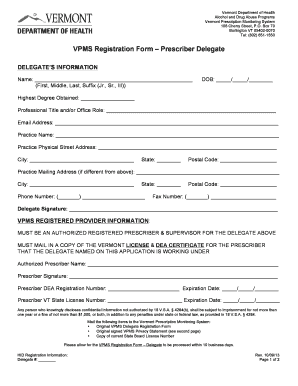 VPMS Registration Form Prescriber Delegate Healthvermont