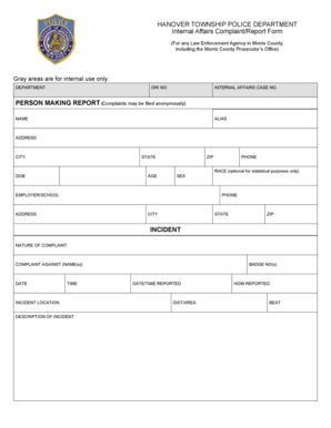 Internal Affairs Complaint Report Form Hanover Township Police
