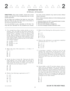 Mathematics Test 60 Minutes 60 Questions Answer Key  Form