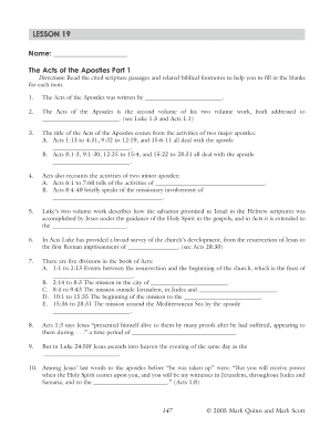 The Acts of the Apostles Part 1 Worksheet Answers  Form