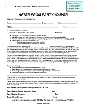 Waiver for Party  Form