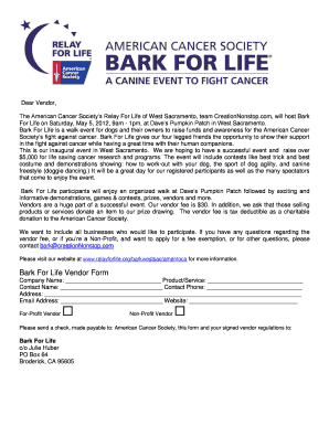 Bark for Life Vendor Form Relay for Life Relay Acsevents