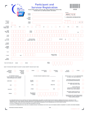 Participant and Survivor Registration Relay for Life Relay Acsevents  Form