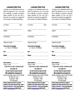 Relay for Life Luminaria Forms