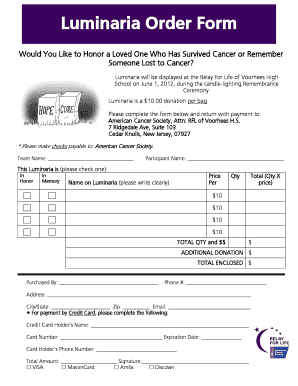 Relay for Life Luminaria Form