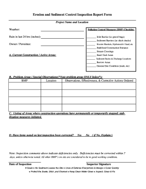 Erosion and Sediment Control Inspection Report Form Opkansas