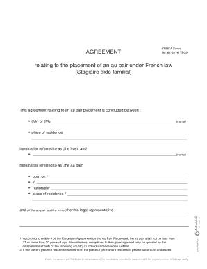 Au Pair Contract France  Form