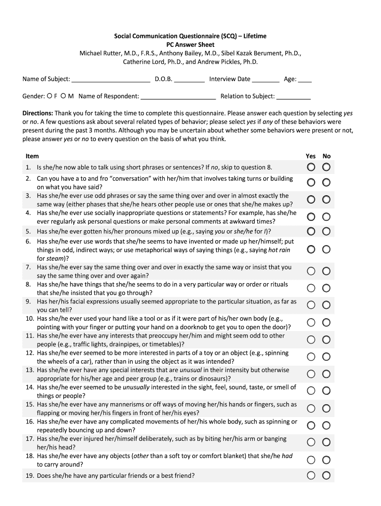 Social Communication Questionnaire  Form