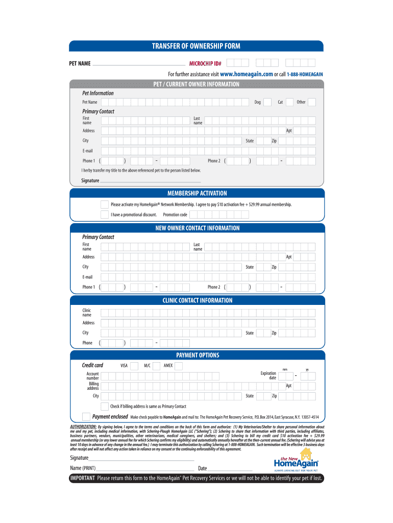 Home Again Transfer Ownership Form 