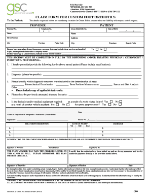  Greenshield Orthotics Claim Form 2010