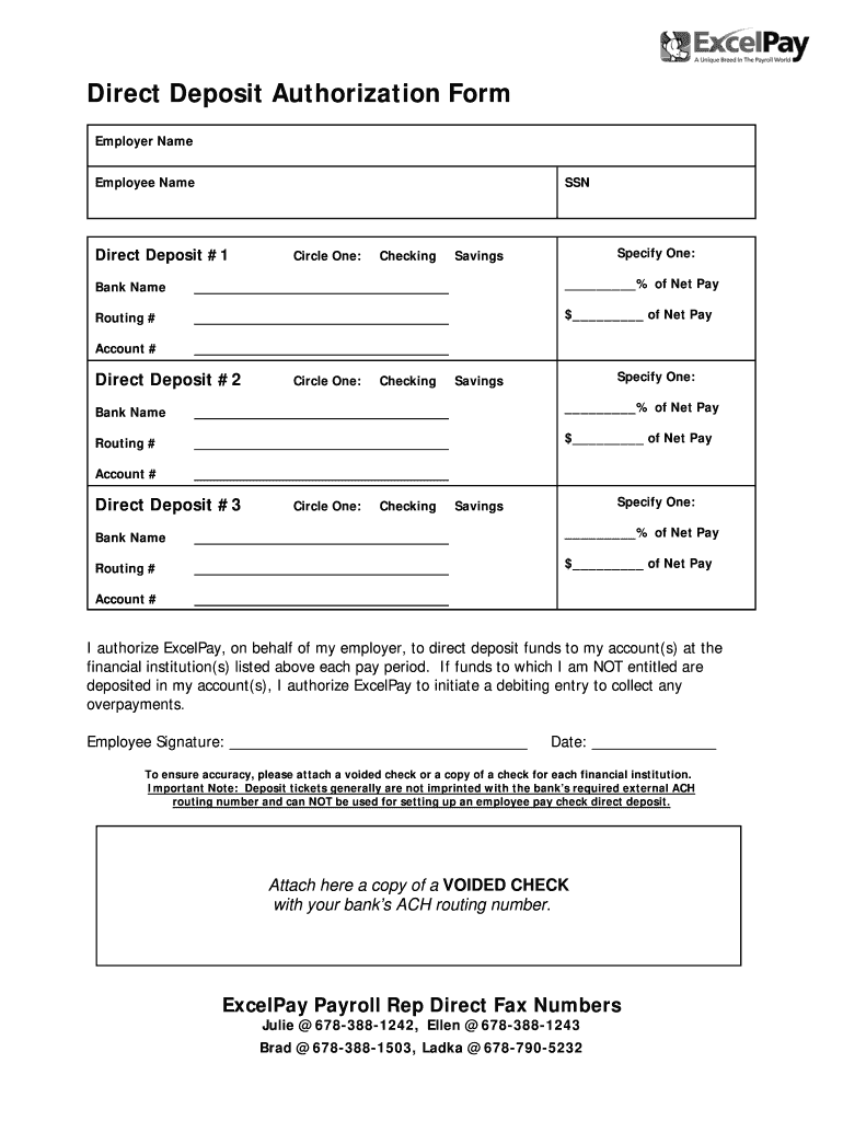 Direct Deposit Form Excel Pay