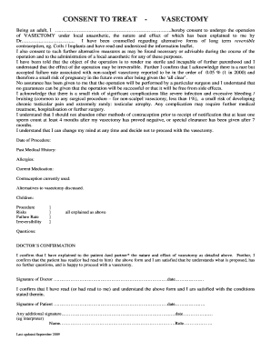 Vasectomy Consent Form PDF Centre for Health Centreforhealth Org