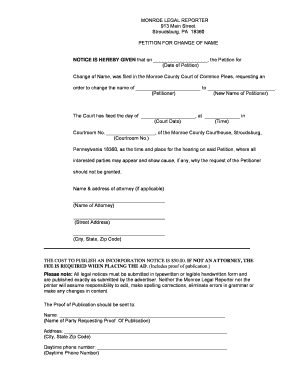 Pennsylvania Petition Change Name  Form