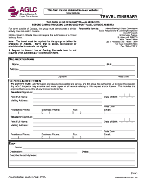 Travel Itinerary Form Alberta Gaming and Liquor Commission