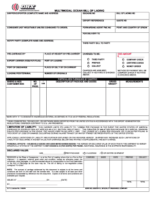 Ocean Bill of Lading DHX  Form