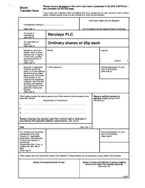 Barclays Share Transfer Form