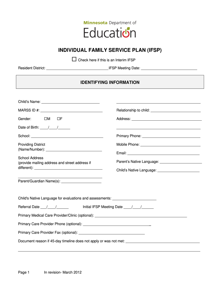 Individual Family Service Plan  Form